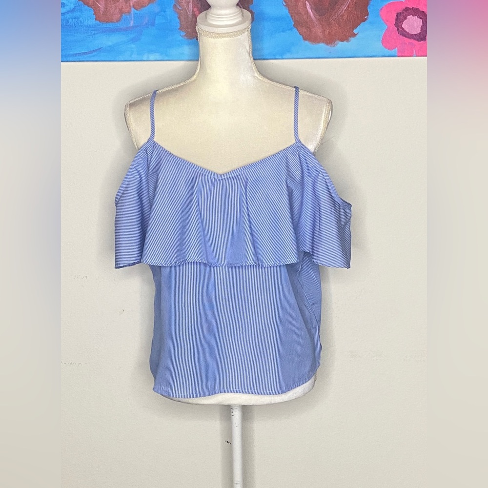 🌸 Woman’s Blue And White Ruffle Top